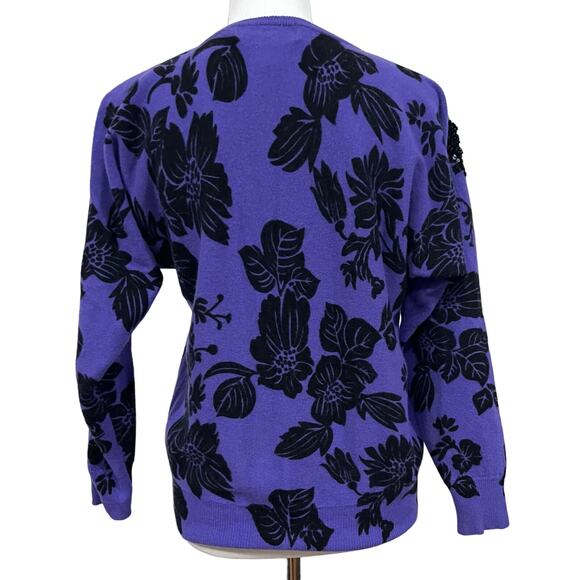 Vintage P.A. International Sweater purple Black Sequin Beaded Lambswool Sz S. - Picture 8 of 10